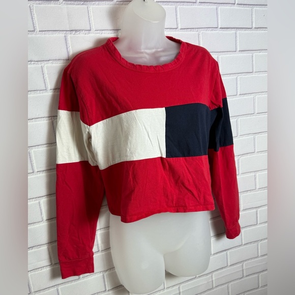 Gaze Red, White, and Navy Block long sleeve Sweatshirt top  / size S - Picture 3 of 11